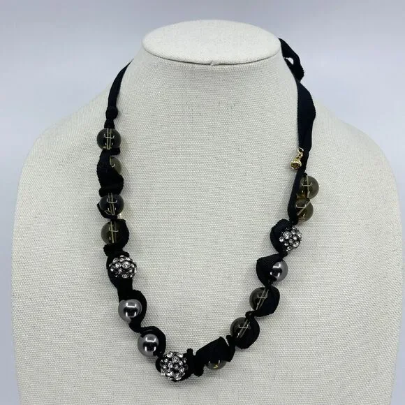 J. Crew Necklace Glass Rhinestone Ribbon Beaded Tie Closure Estate Costume - Picture 1 of 8
